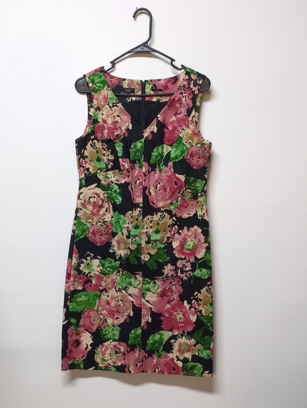 Talbots Lined Black Pink Green Floral Stretch Cotton Twill Sheath Dress Size 6P